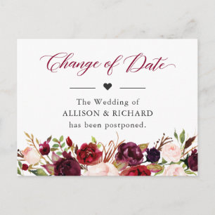 Änderung des Datums Rustikales Burgunder Roter Blü Postkarte
