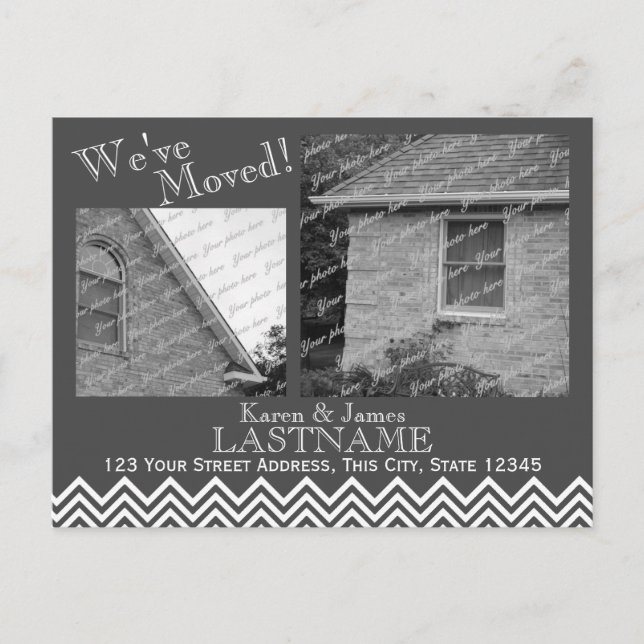 Änderung des Zickzack Adressmusters mit Foto Gray Ankündigungspostkarte (Vorderseite)