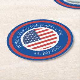 Änderung Name Text USA Flag Unabhängigkeitstag 4.  Runder Pappuntersetzer