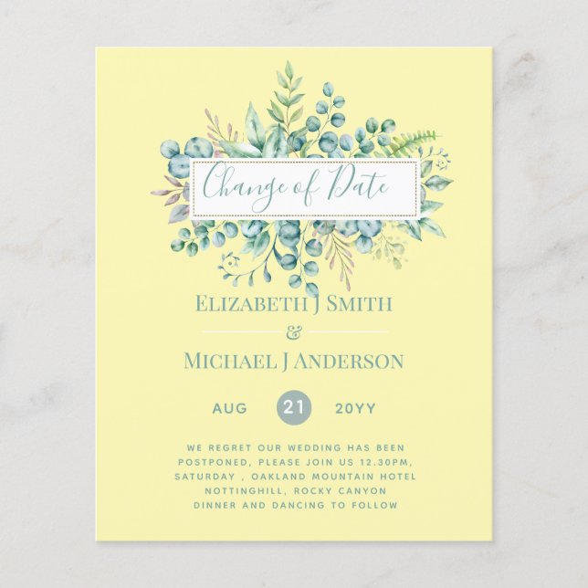 Änderung von Plänen Datum Grüne Eukalyptus Ereigni (Vorderseite)