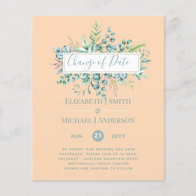 Änderung von Plänen Datum Grüne Eukalyptus Ereigni (Vorderseite)