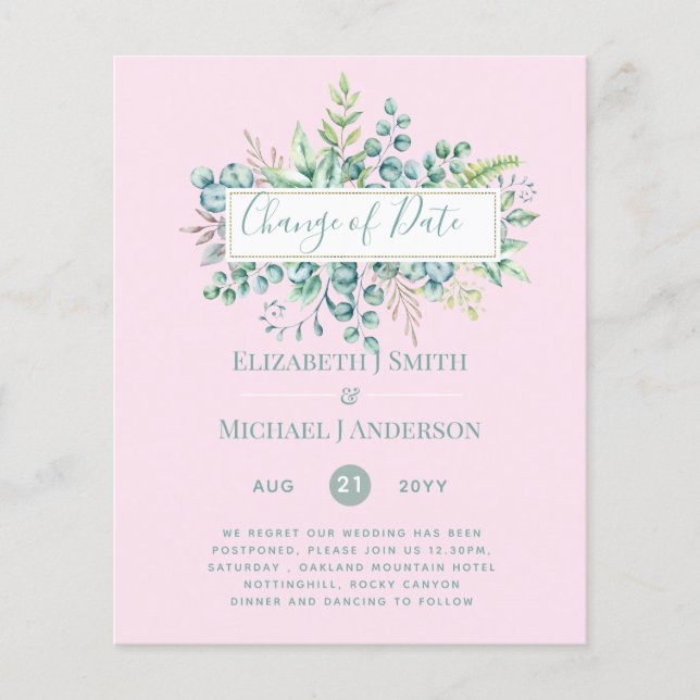 Änderung von Plänen Datum Grüne Eukalyptus Ereigni (Vorderseite)