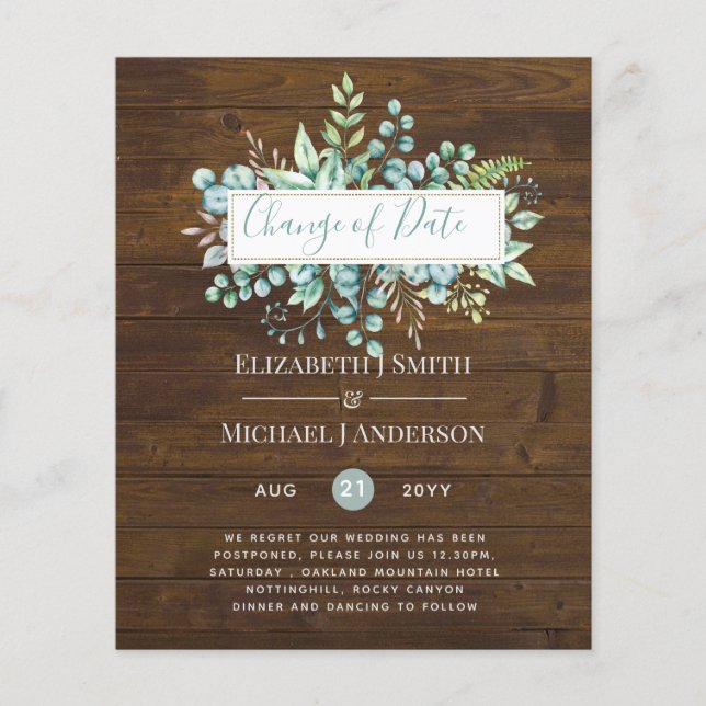 Änderung von Plänen Datum Grüne Eukalyptus Ereigni (Vorderseite)