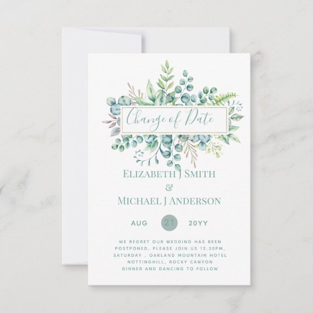 Änderung von Plänen Datum Grüne Eukalyptus Ereigni (Vorderseite)