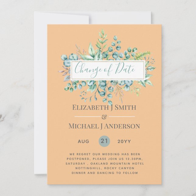 Änderung von Plänen Datum Grüne Eukalyptus Ereigni (Vorderseite)