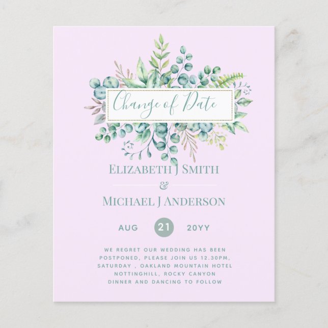 Änderung von Plänen Datum Grüne Eukalyptus Ereigni (Vorderseite)