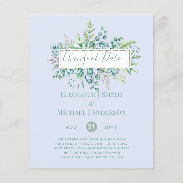 Änderung von Plänen Datum Grüne Eukalyptus Ereigni (Vorderseite)