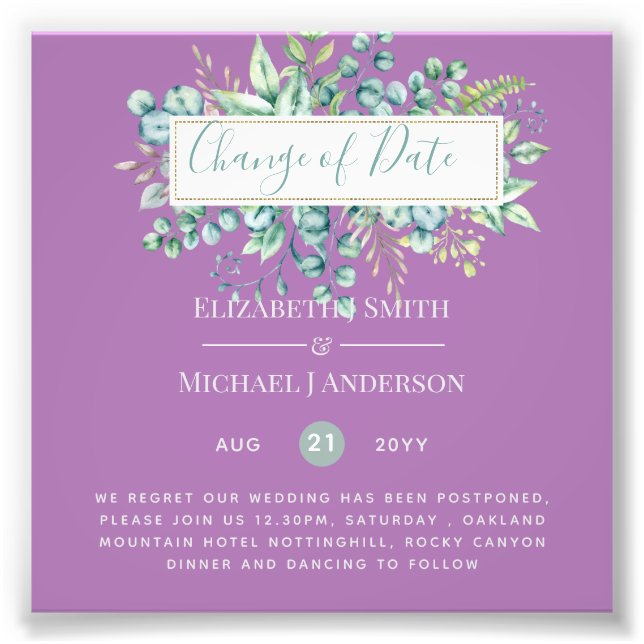 Änderung von Plänen Datum Grüne Eukalyptus Ereigni Fotodruck (Vorne)