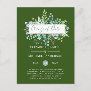 Änderung von Plänen Datum Grüne Eukalyptus Ereigni Postkarte
