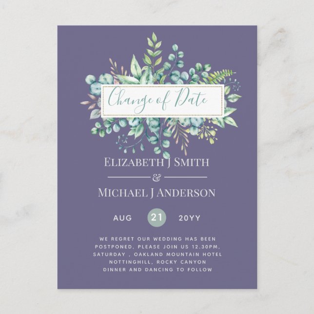 Änderung von Plänen Datum Grüne Eukalyptus Ereigni Postkarte (Vorderseite)