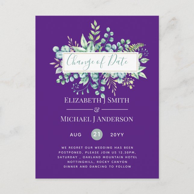 Änderung von Plänen Datum Grüne Eukalyptus Ereigni Postkarte (Vorderseite)