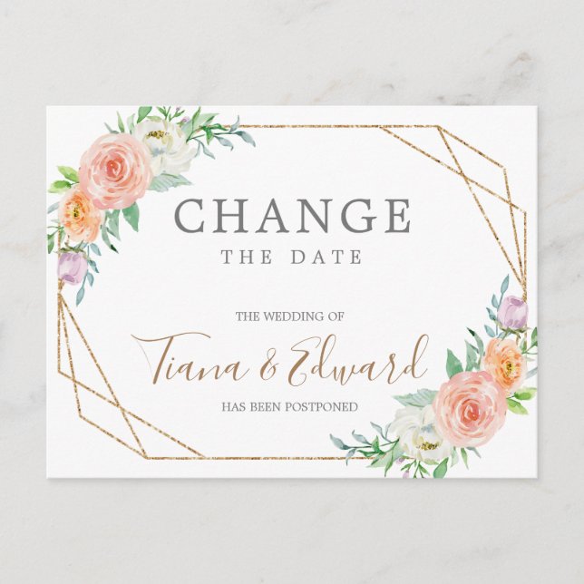 Änderung von Plänen Hochzeit verzögert Postkarte (Vorderseite)