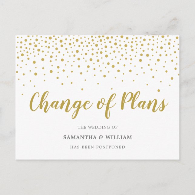 Änderung von Plänen Hochzeit verzögert Postkarte (Vorderseite)