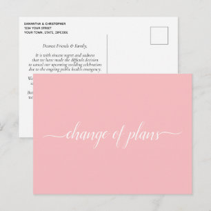 Änderung von Plänen Hochzeitstorniert Pink verscho Ankündigungspostkarte