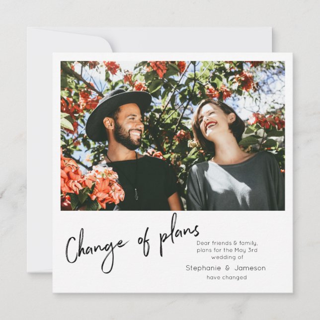 Änderung von Plänen Instant Foto & Typografie Einladung (Vorderseite)