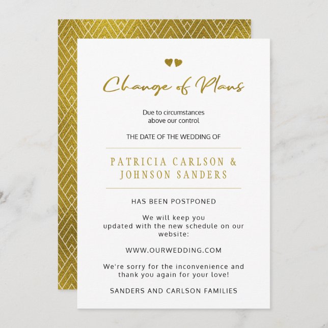 Änderung von Plänen verschoben Hochzeitsankündigun Einladung (Vorne/Hinten)