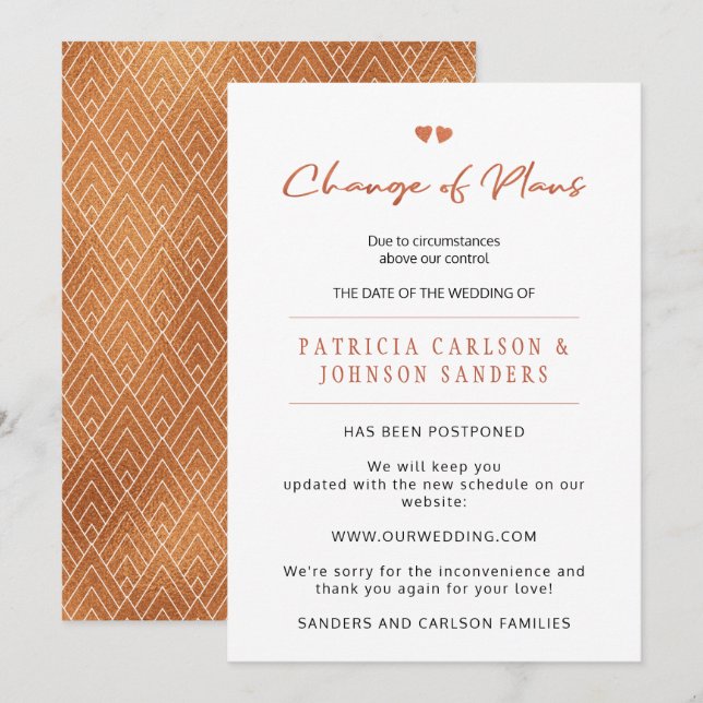 Änderung von Plänen verschoben Hochzeitsankündigun Einladung (Vorne/Hinten)