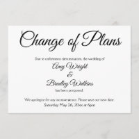 "Änderung von Plänen" Zurückgestellte Hochzeitsank