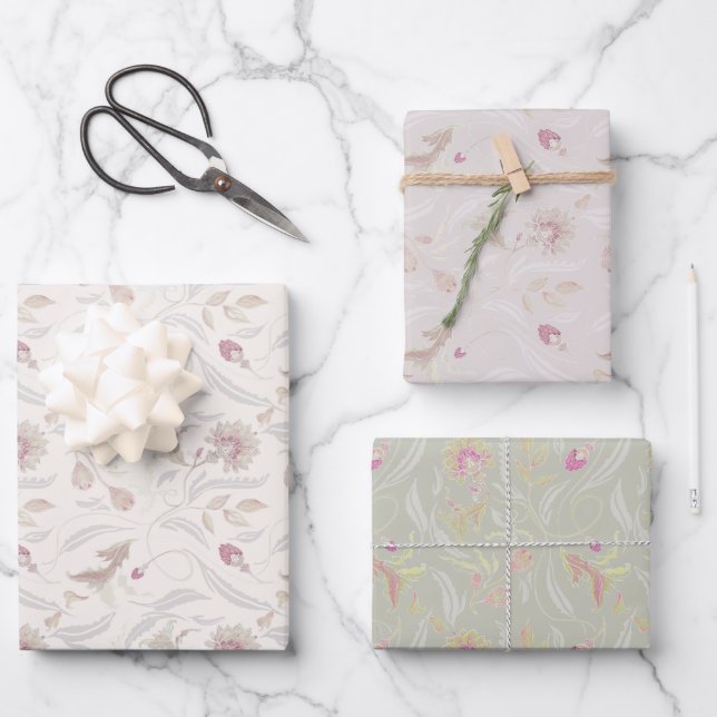 Andeutung botanisch in Nebel, Creme und Sage Geschenkpapier Set (Vorderseite)