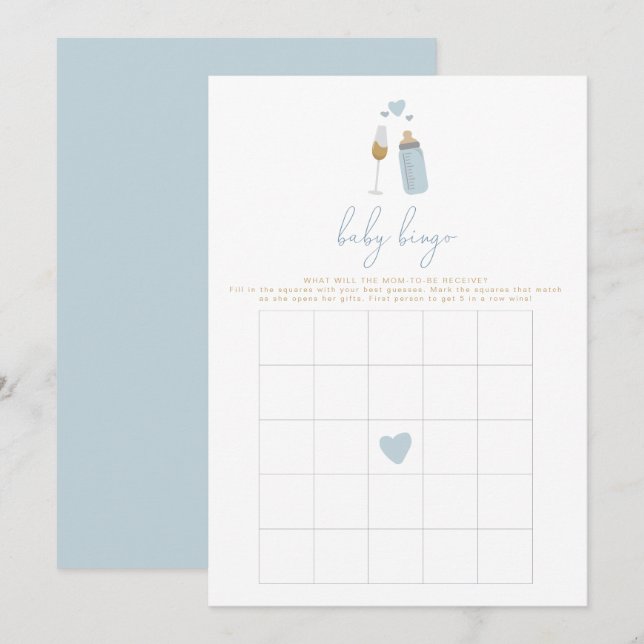 ANDI Blue Poppin' Flaschen Baby Shooting Bingo Gam Einladung (Vorne/Hinten)