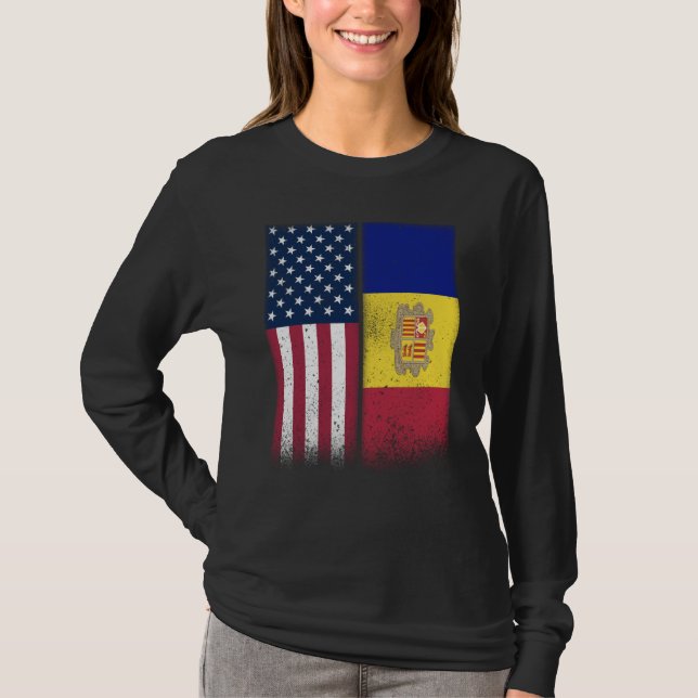 Andorra Andorran American Flags Proud USA Andorra T-Shirt (Vorderseite)