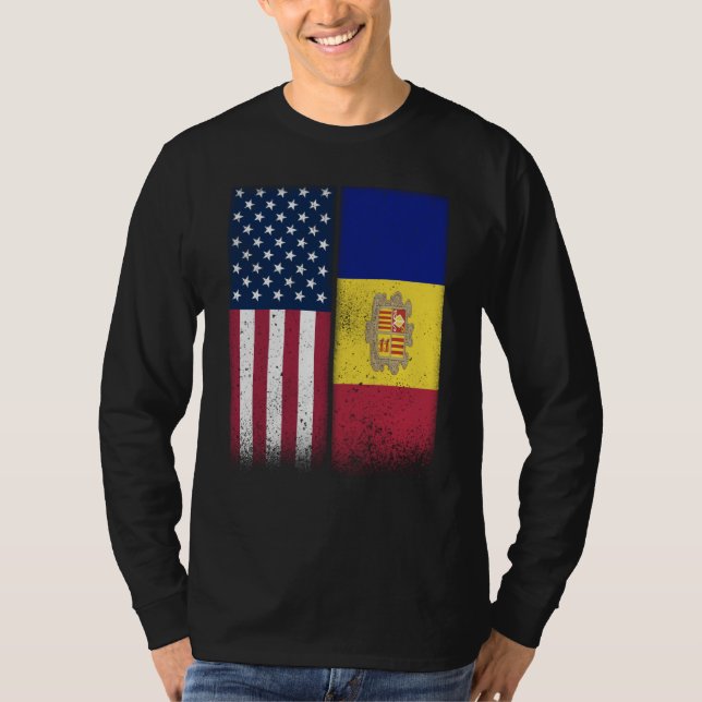 Andorra Andorran American Flags Proud USA Andorra T-Shirt (Vorderseite)