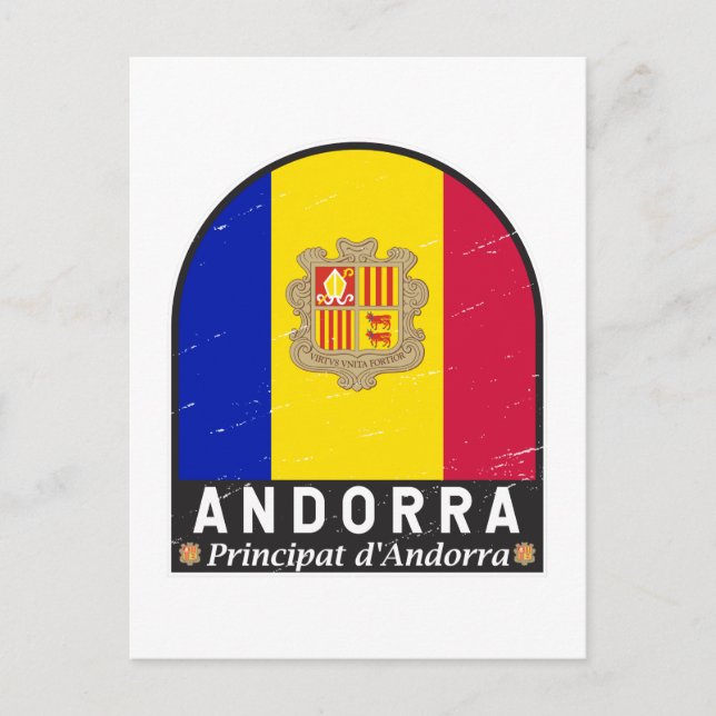 Andorra-Flag-Emblem gestört Vintag Postkarte (Vorderseite)