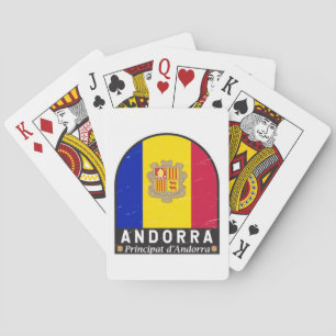 Andorra Flagge Emblem Abgenutzt Vintage Spielkarten