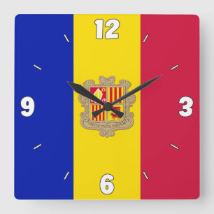 Andorra Flaggennummern blaues gelbes Rotmatt von W Quadratische Wanduhr