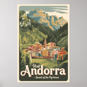 Andorra Illustration Reise Kunst Vintage Poster