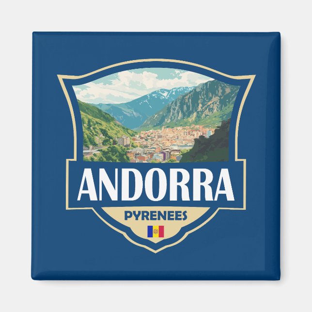Andorra Illustration Retro-Abzeichen Magnet (Vorne)
