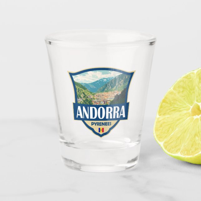 Andorra Illustration Retro-Abzeichen Schnapsglas (Vorderseite)