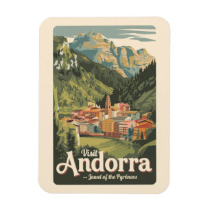 Andorra Illustration Travel Art Vintag Magnet