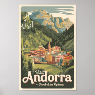 Andorra Illustration Travel Art Vintag Poster