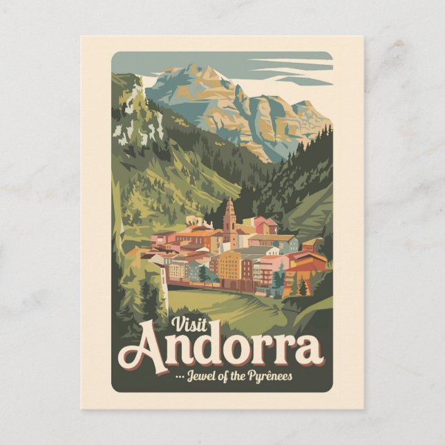 Andorra Illustration Travel Art Vintag Postkarte (Vorderseite)