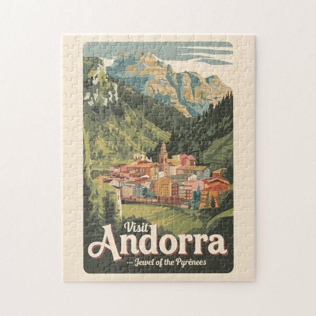 Andorra Illustration Travel Art Vintag Puzzle (Vertikal)