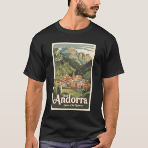 Andorra Illustration Travel Art Vintag T-Shirt