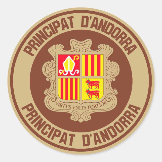 Andorra Round Emblem Runder Aufkleber (Vorderseite)