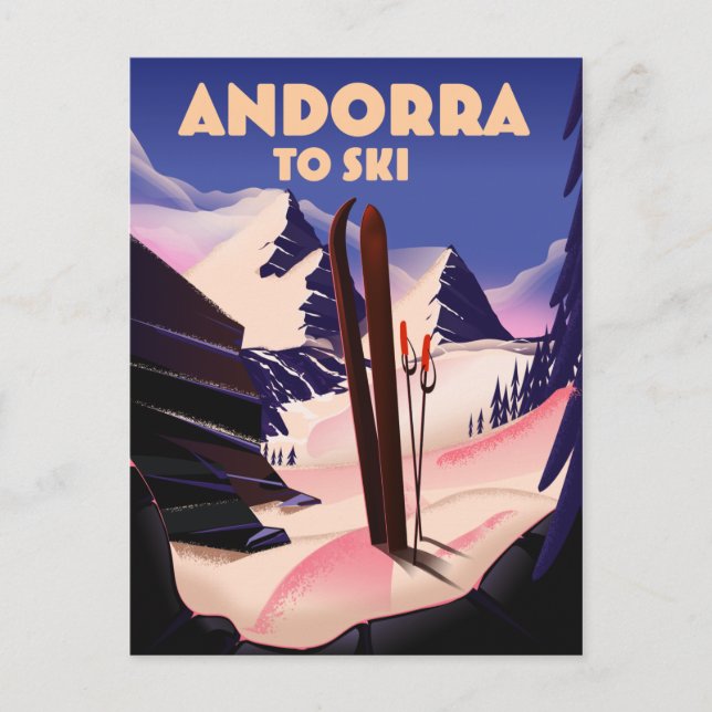 Andorra-Ski-Plakat. Postkarte (Vorderseite)