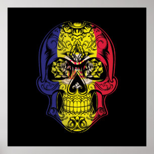 Andorra Totenkopf und Rosen Flagge Poster