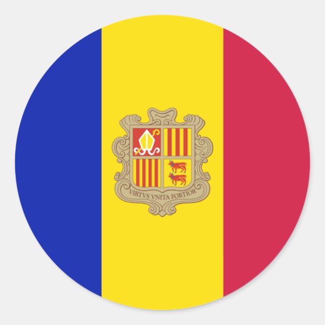 Andorran-Flagge, Flagge von Andorra Runder Aufkleber (Vorderseite)