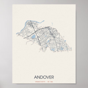 Andover Massachusetts Straßenkarte Poster