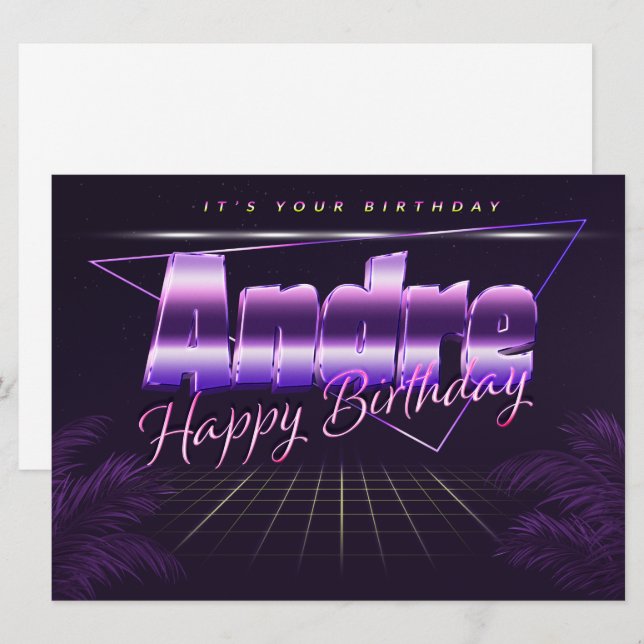 Andre Name Vorname lila retro Karte Geburtstag (Vorne/Hinten)