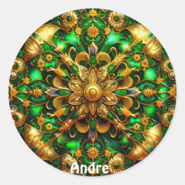 ANDRE ~ Shiny Green und Gold Christmas ~ Runder Aufkleber