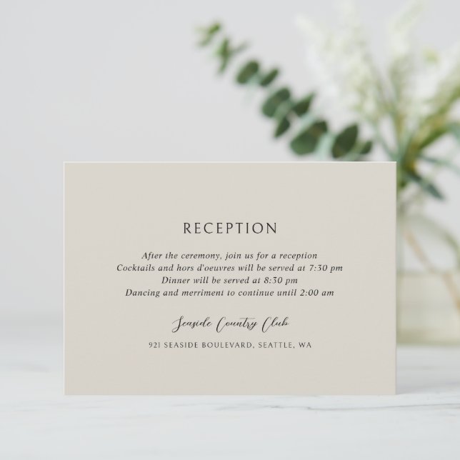 Andrea Beige Elegant Wedding Begleitkarte (Stehend Vorderseite)