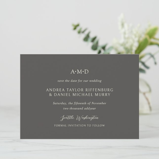 Andrea Brown Elegant Wedding Save The Date (Stehend Vorderseite)