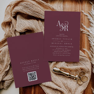ANDREA Burgund QR-Code klassische elegante Hochzei Einladung