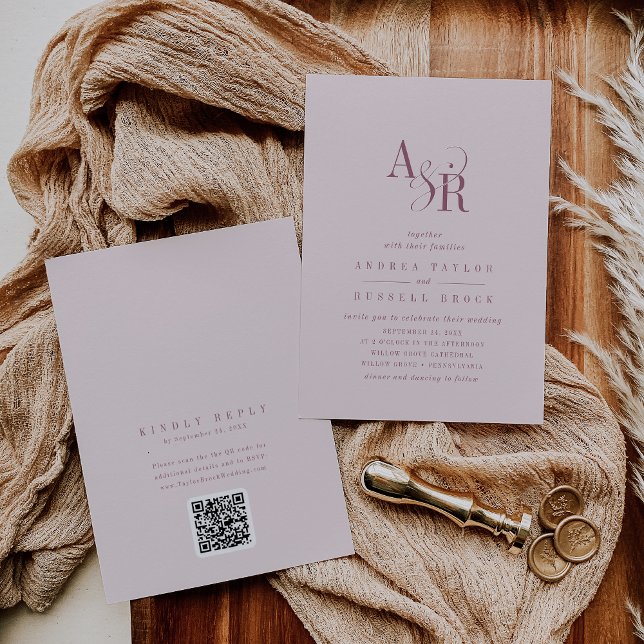 ANDREA Burgundy and Blush QR Code Elegant Wedding Einladung (ANDREA Burgundy and Blush QR Code Elegant Wedding Invitation)