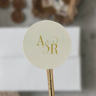 ANDREA Butter Gelb Einfaches Hochzeitsmonogramm Runder Aufkleber