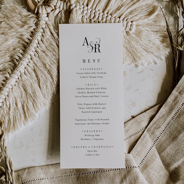 ANDREA Classic Elegante Formal Extravagant Einziga Menükarte (ANDREA Classic Elegant Formal Fancy Unique Wedding Menu)